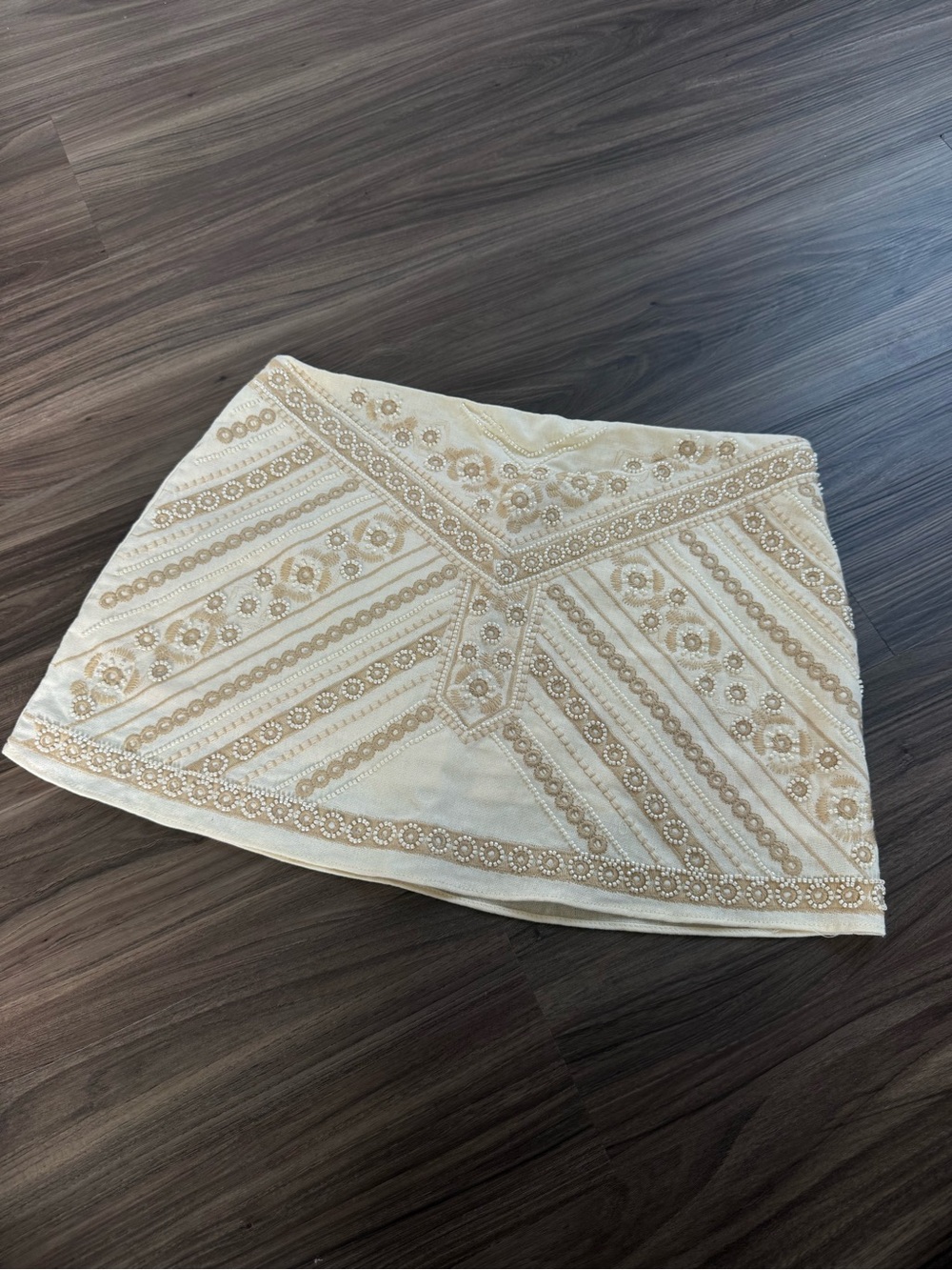 12th Tribe Embellished Cream Beaded Mini Skirt
